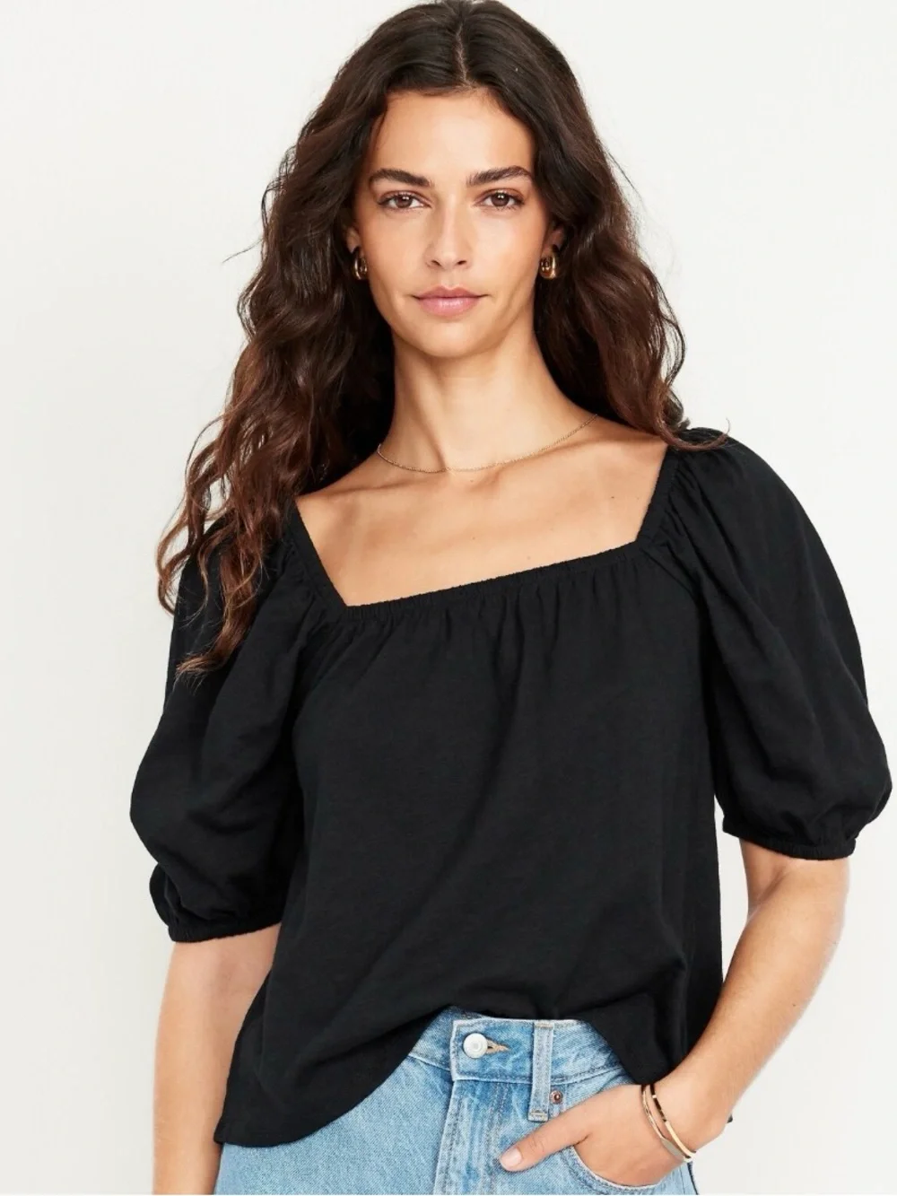Old Navy Black Square-Neck Puff Sleeve Top - Women